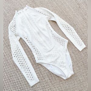 GIGI C White Lace Long Sleeve One Piece Swimsuit
